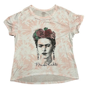 Frida Kahlo Tie Dye T-Shirt XL 15-17 Pink Graphic Boho Floral Art Tee Casual Top